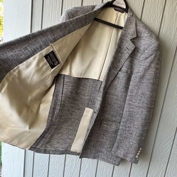 VTG Cricketeer Sport Coat Gray Woven Textured Blazer Silk Blend USA 44R ACTWU